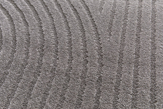 Arches - Grey, a modern rug design crafted with a unique blend of Heat Set Polypropylene and Polyester shrink yarn. Top Close.