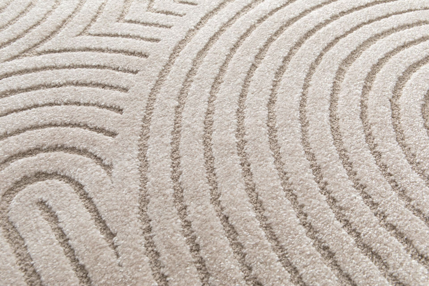Arches - Light Grey, a modern rug design crafted with a unique blend of Heat Set Polypropylene and Polyester shrink yarn. Top Close.