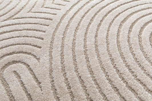 Arches - Light Grey, a modern rug design crafted with a unique blend of Heat Set Polypropylene and Polyester shrink yarn. Top Close.