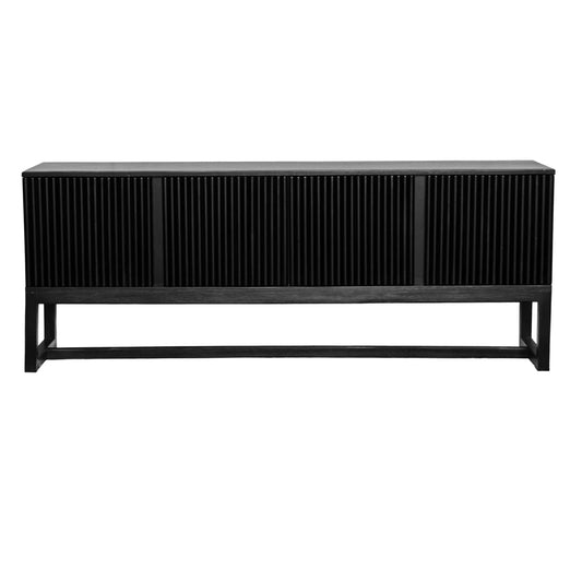 The Astoria 4 Door Black buffet is a contemporary styled piece. Crafted from sustainable white cedar, it features 4 textured doors. Colour Black. Measures 1800 length X 400 depth X 700 height. Front Plain.
