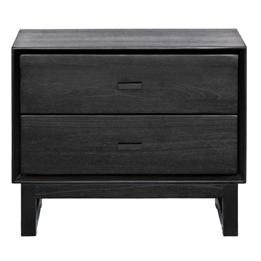 The Blackcomb 2 Drawer bedside is a modern/contemporary designed nightstand. Crafted from sustainable-sourced white cedar, it features 2 drawers with wooden drawer runners. Colour Black. Measures 600 wide X 350 depth X 500 height. Front Plain.