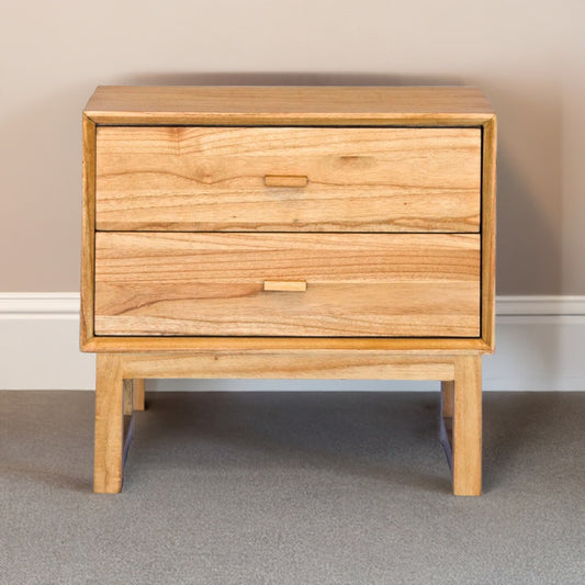 The Blackcomb 2 Drawer Natural bedside is a modern/contemporary designed nightstand. Crafted from sustainable-sourced white cedar, it features 2 drawers with wooden drawer runners. Colour natural. Measures 600 wide X 350 depth X 500 height. Life.