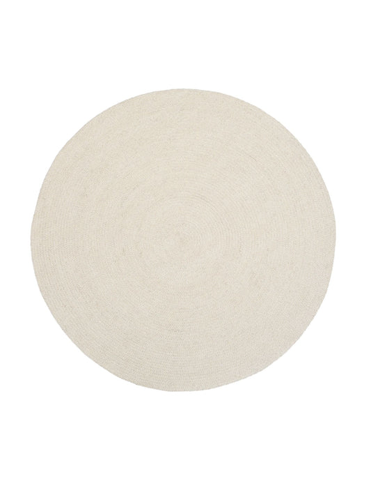 Cora Round Ivory Rug hand woven from 70% New Zealand wool and 30% viscose in a braided weave. Colour Ivory. 2 sizes, 200cm round and 250cm round. Top View.