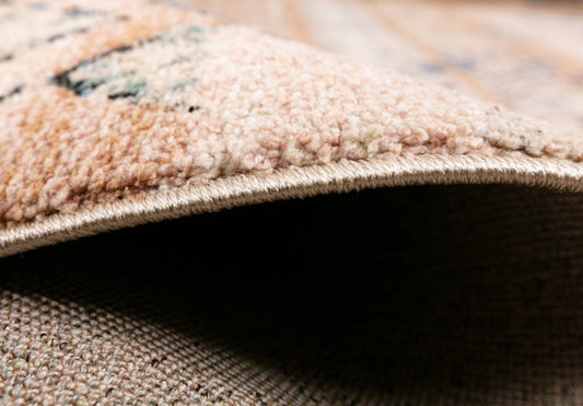 Cozy 5425 Rust Dark Beige is a tribal patterned designed machine made rug. Constructed from luxurious polyester yarn, it features a soft feel. Colours Rust and Dark Beige with Cream and Black and Blue Diamond Patterns. Sizes 160 X 230, 200 X 290, 240 X 320 and 300 X 400. Side.