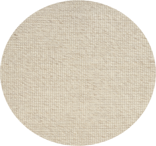 Dasha Round - Beige rug. Made of 80% wool and 20% polyester, this round rug features a unique textured design that adds a cozy and inviting feel to any room. Measuring 200cm in diameter. Front Plain.