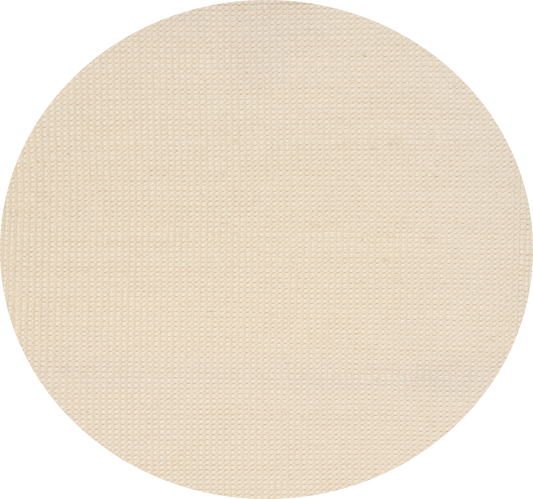 Dasha Round - Cream rug. Made of 80% wool and 20% polyester, this round rug features a unique textured design that adds a cozy and inviting feel to any room. Measuring 200cm in diameter. Front Plain