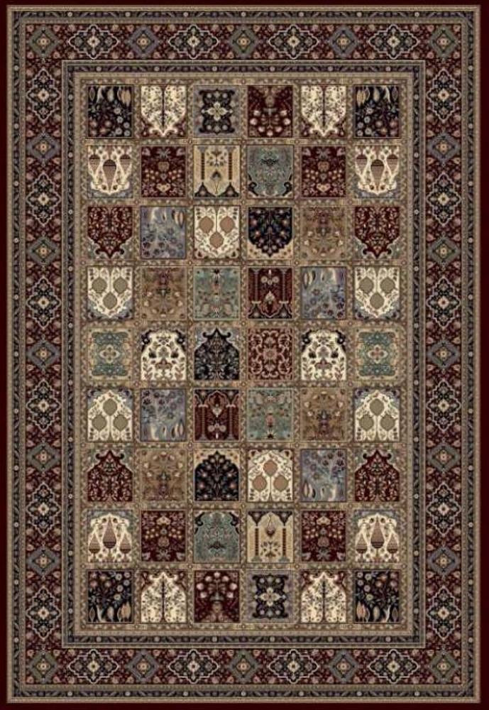 The Davinci Bakhtiari Dark Persian Rug. Machine made and crafted with heat-set polypropylene for long-lasting durability. Featuring a traditional Persian design. Colours, multi. 4 Sizes. Top.