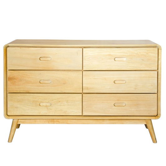 The Dorrigo 6 Drawer chest is crafted from sustainable fruitwood. Its contemporary design gives off a timeless aesthetic. With a 3 height X 2 wide configuration its 6 drawers slide on wooden runners. Colour natural. Measures 1200 length X 450 depth X 800 height. Front Plain.