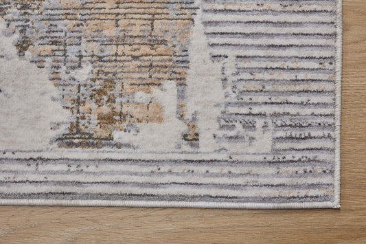 Eclipse Beige is a machine made rug. Its design boasts a modern/contemporary feel. Crafted from Polyester with a low-profile 7-9mm pile height. Colours Light greys and brownish tones. Sizes 160 X 230, 200 X 300 and 240 X 340. Corner.