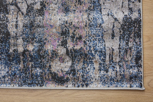 Geneva Black is a machine made rug. Its design boasts a modern/contemporary feel. Crafted from Viscose and Polyester, with a low-profile 7-9mm pile height. Colours Light Grey, Black and Blue accent tones. Sizes 160 X 230, 200 X 290 and 240 X 340. Corner.