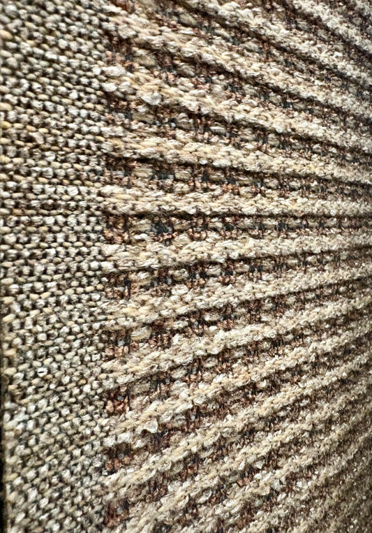 Katana Cream indoor/outdoor rug featuring soft cream and light grey tones and a subtle textured pattern, power-loomed from UV-stabilised polypropylene for lasting durability. Colour creams and light greys. 3 sizes. Side.