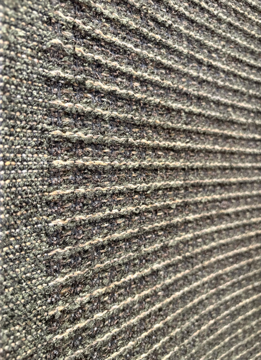 Katana Forest indoor/outdoor rug featuring deep green and light grey tones and a subtle textured pattern, power-loomed from UV-stabilised polypropylene for lasting durability. Colour forest green and light greys. 3 sizes. Side.