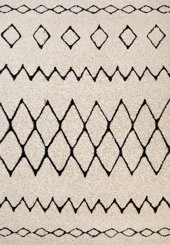 Luana Band Ivory Charcoal is a machine made polypropylene rug. It features a shaggy pile with a moroccan boho inspired design. Colours Ivory with moroccan inspired Charcoal patterns. Sizes 160 X 230, 200 X 290, 240 X 320 and 300 X 390. Full.
