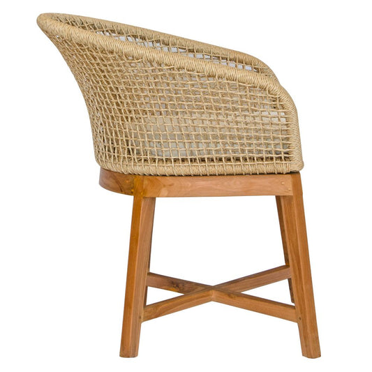 The Mahoe occasional chair. Teak legs, durable rope sides, and UV-resistant cushions add a touch of coastal luxury. Side.