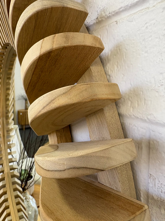 The Maldives 1200 DIA Round mirror is handcrafted from sustainably sourced teak. Its contemporary round shape with slatted wood finish adds a unique, textured look. Colour natural. Measures 1200 diameter. Side.