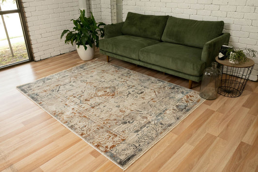 The Matana Multi 4154 Rug. Traditional style, machine made rug. Colours beige, light greys and creams. Sizes 160 X 235, 200 X 285, 240 X 330 and 300 X 400. Life.