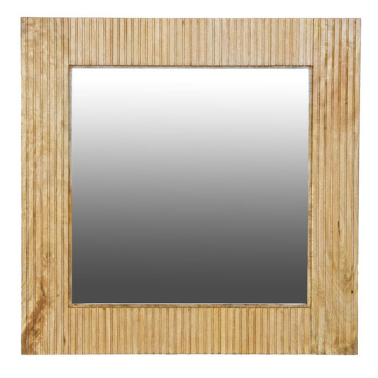 The Okinawa Square Mirror. Solid fruitwood frame with grooved ascetics. Colour natural. Measures 800 wide X 800 height. Front Plain.