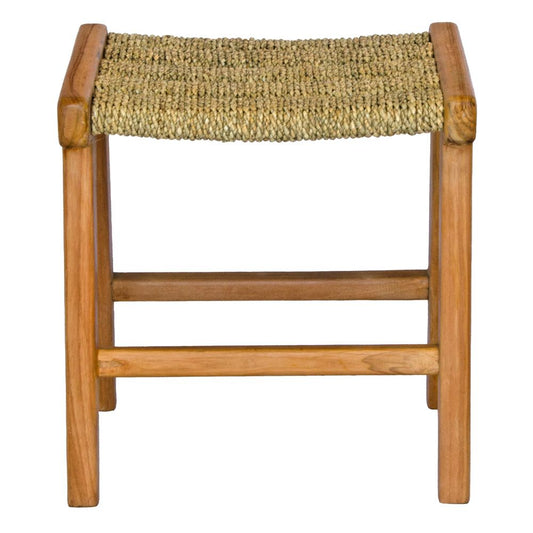 The Omono Foot Stool is crafted from sustainable seagrass with a teak frame. Colours natural. Measures 400 wide X 370 Depth x 420 height. Front Plain.