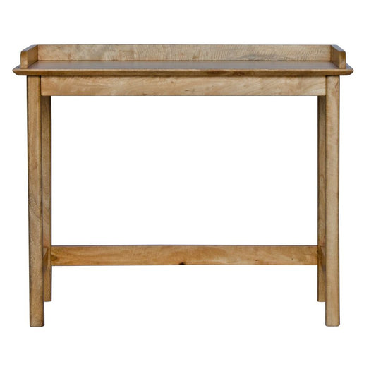 The Ontario Desk. Crafted with a solid fruit wood top, reinforced by sturdy sleek legs for a timeless look. Measures 1000 length x 500 Depth x 760 Height. Colour Natural. Front Plain.