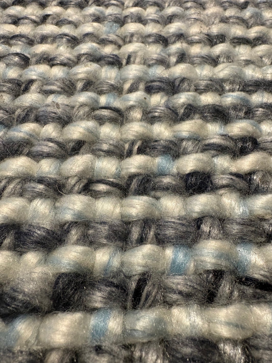 Pacific Blue is a handwoven wool and polyester rug with a low-textured cross weave. It boasts a soft pile height of 7-9mm. Colour blue and White. Sizes 160 X 230, 200 X 290, 240 X 340 and 300 X 400. Super Close.