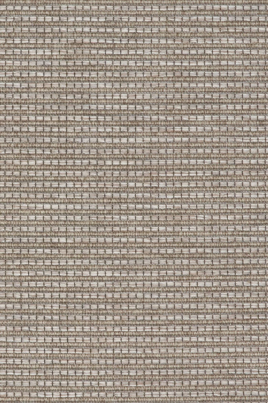 The Patio Basket Straw indoor/outdoor rug featuring neutral tones and a modern designed pattern, power-loomed from UV-stabilised polypropylene for lasting durability. Colours Greys, Beiges and hints of light grey. 3 sizes. Close.