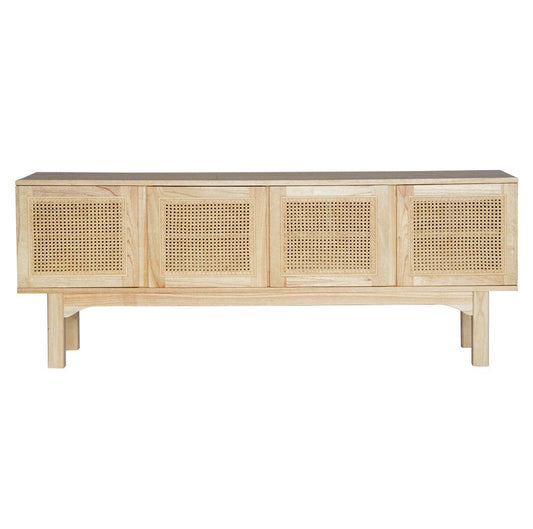 The Pendleton 4 door natural buffet features four rattan mesh doors and is made from sustainable white cedar. Colour natural. Measures 1800 length X 400 depth X 700 height. Front Plain.