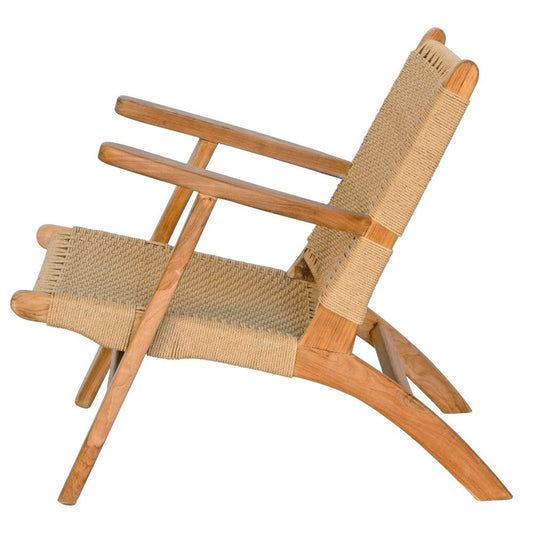 The Poppy Occasional Chair. Made with sustainable teak and synthetic rope, this occasional chair exudes style while providing comfort and durability. Measures 630 Wide X 700 Depth X 700 Height - 300 Seat Height. Side.