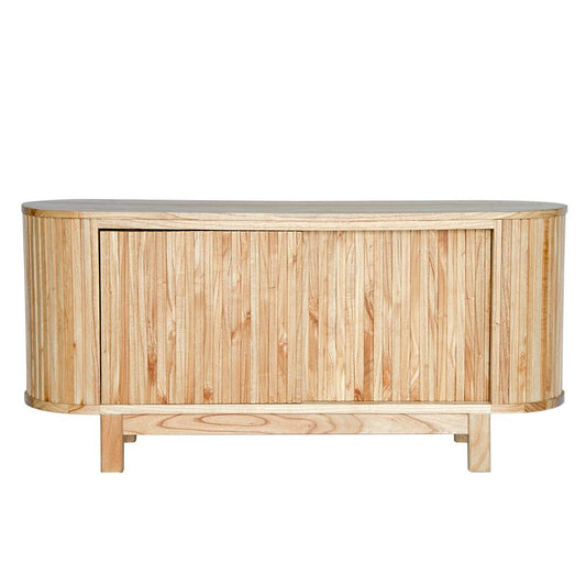 The Sisters 2 Sliding Door Buffett is crafted from white cedar, it features a contemporary design with sleek curved ends and two sliding doors. Colour natural. Measures 1500 length X 450 depth X 700 height. Front Plain.