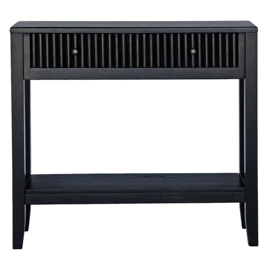 The Vienna - 1 Drawer Black Console brings a contemporary feel with its sleek design and textured drawer face. Built with sustainable white cedar its 1-drawer sits on wooden runners. Colour black. Measures 800 length X 250 depth X 750 height. Front Plain.