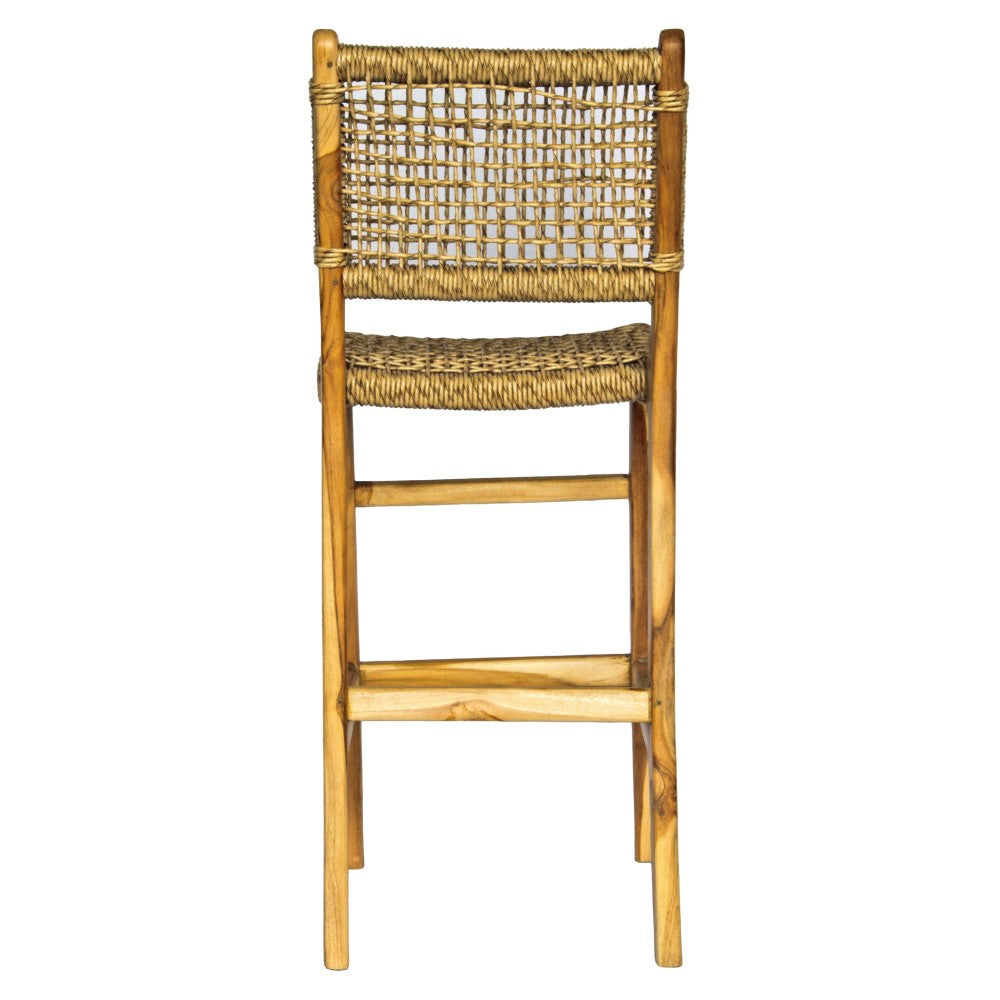 The Yakima with Back Barstool boasts a coastal contemporary feel. Crafted from sustainable solid teak and featuring a luxurious synthetic rope seat and back. Colour natural. Measures 400 wide X 500 depth X 670 seat height. Back height 1020. Back.
