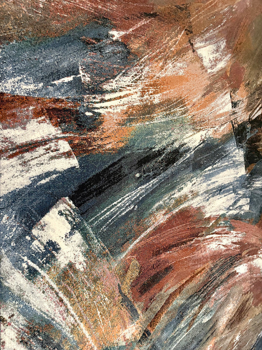The Zenith Drift rug. Featuring a modern and contemporary design, this machine made rug is crafted from heat-set polypropylene for durability. Colours Multi. 3 Sizes. Side Angle.