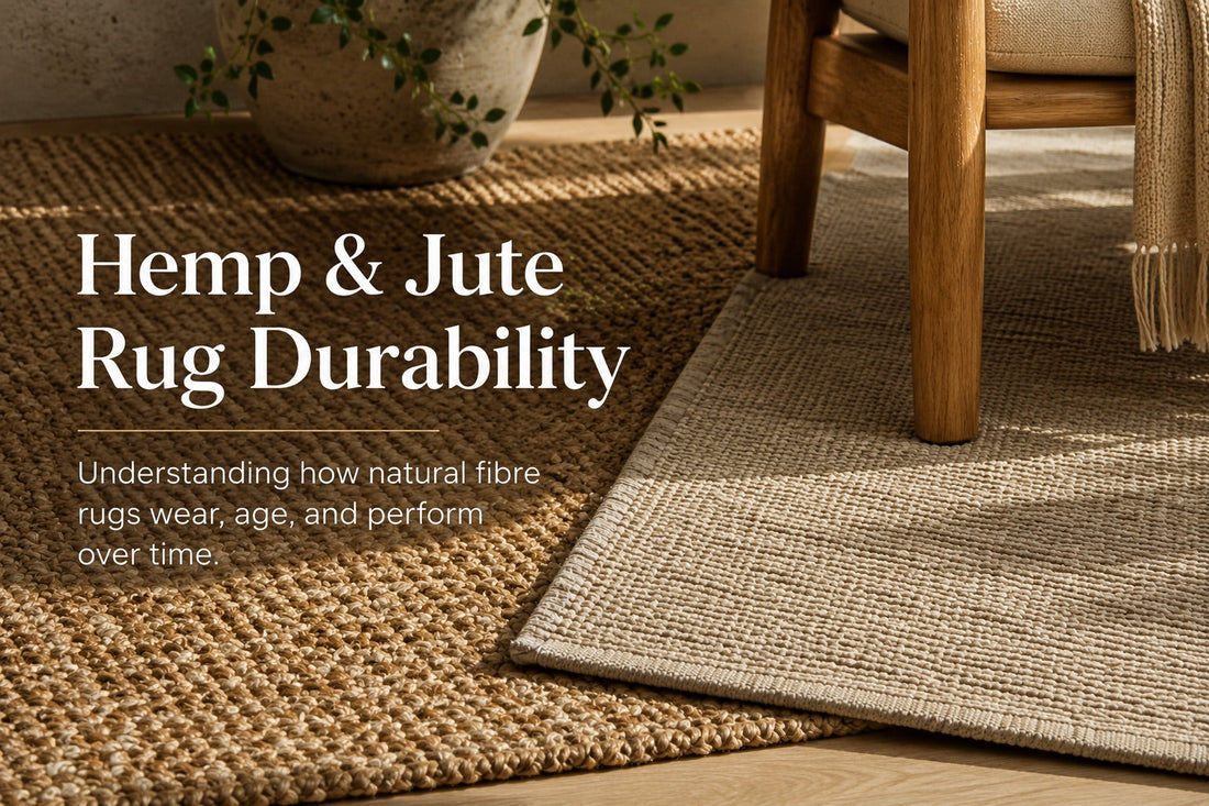 An image of a Hemp rug and a Jute rug styled for durability questions.