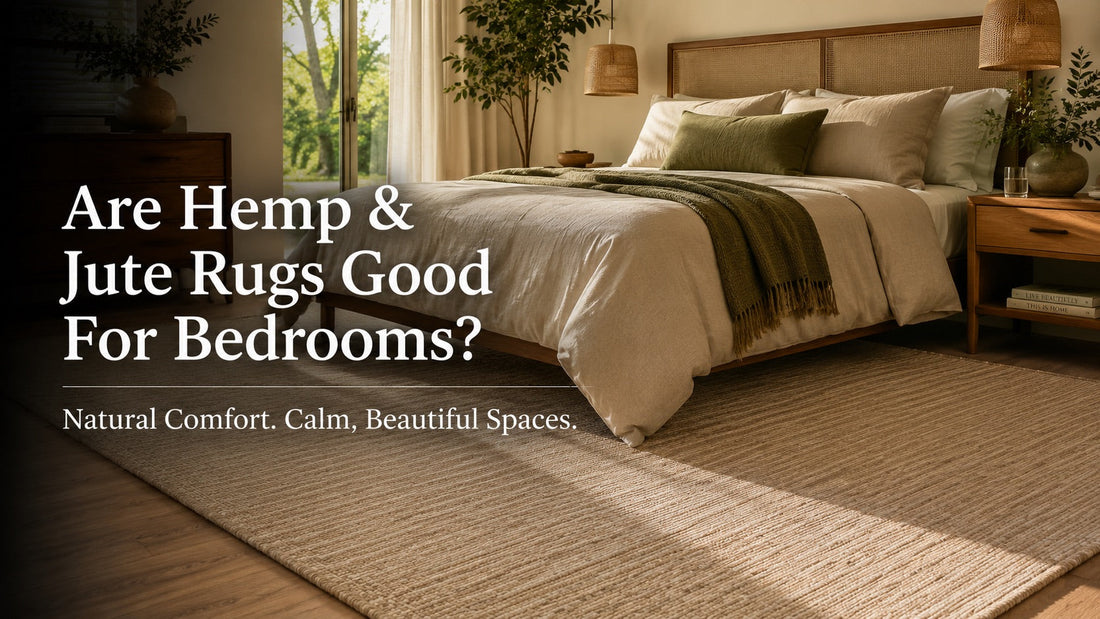 A hand woven jute rug styled in a modern Perth home bedroom setting.