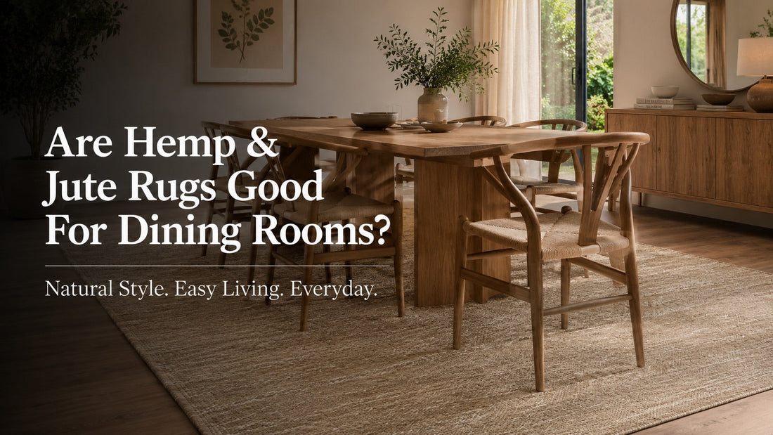 A hand woven jute rug styled in a modern Perth home dining room setting.