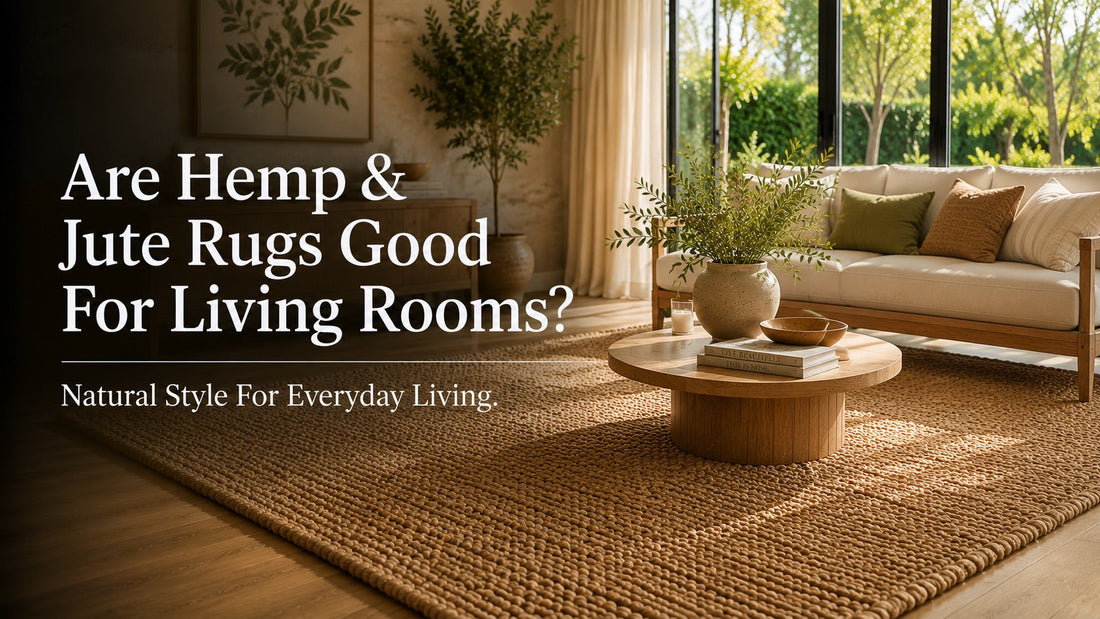 A hand woven hemp rug styled in a modern Perth home living room setting.