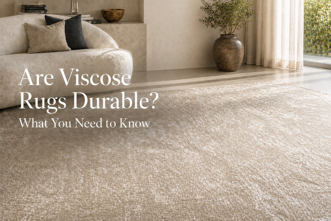 A hand woven viscose rug styled in a modern Perth home living room setting.
