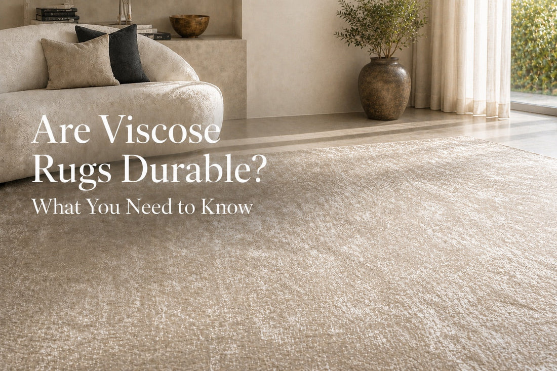 A hand woven viscose rug styled in a modern Perth home living room setting.