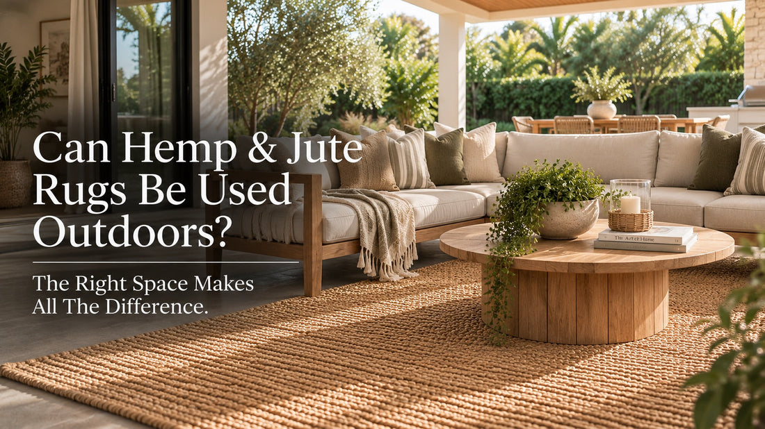 A hand woven jute rug styled in a Perth home outdoor alfresco area.