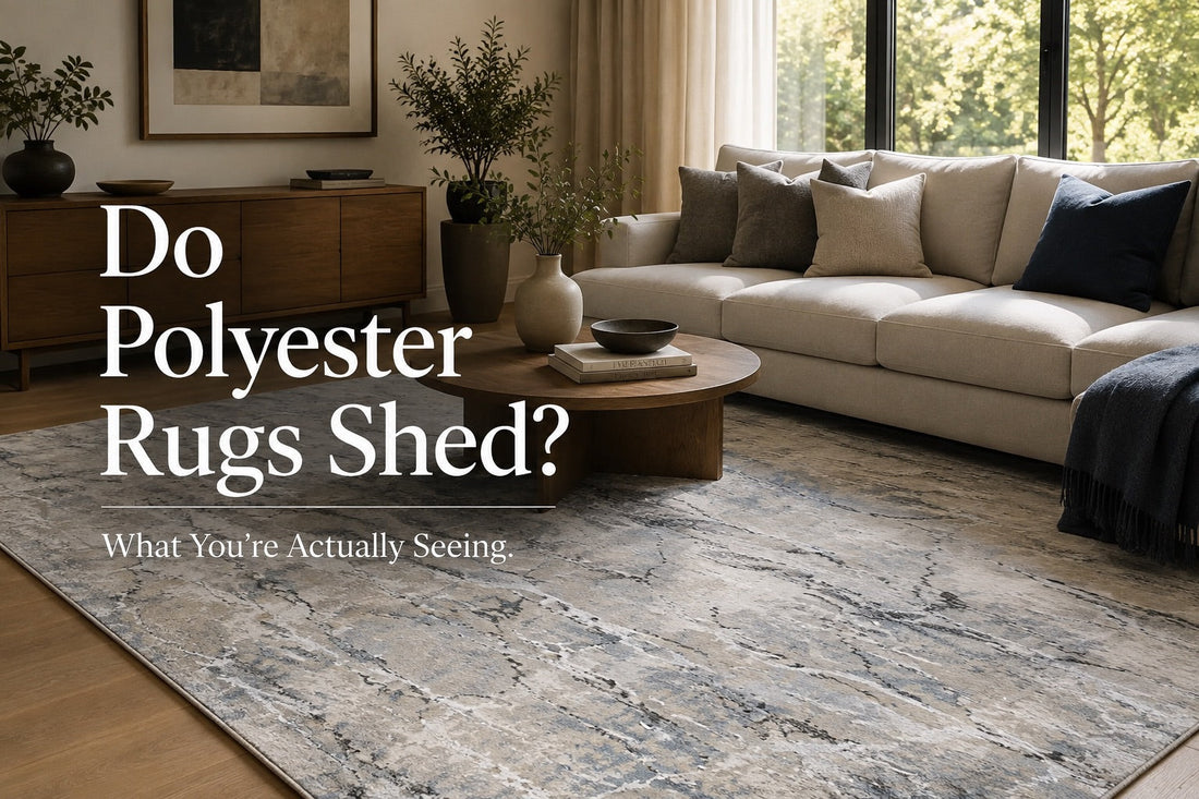 A machine made polyester rug styled in a modern Perth home living room.