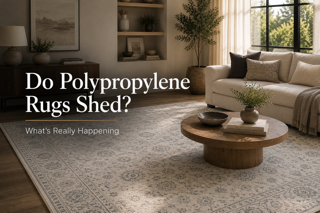A traditional heat-set polypropylene machine made rug styled in a modern Perth home living room.