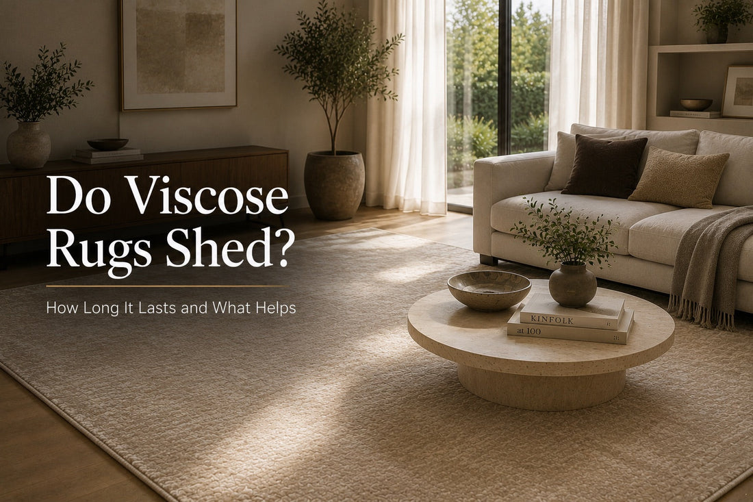 A hand woven Viscose rug styled in a modern Perth home living room.