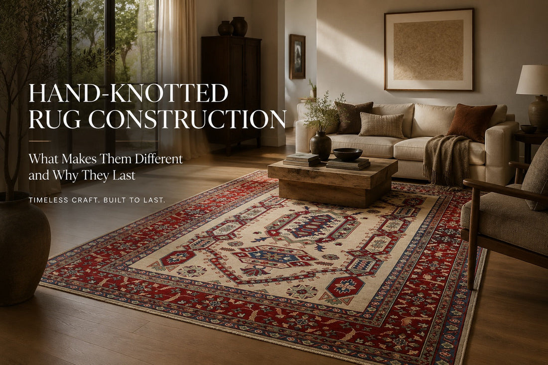 A Traditional Hand-Knotted Wool Kazak Rug styled in a modern Australian Living room setting.