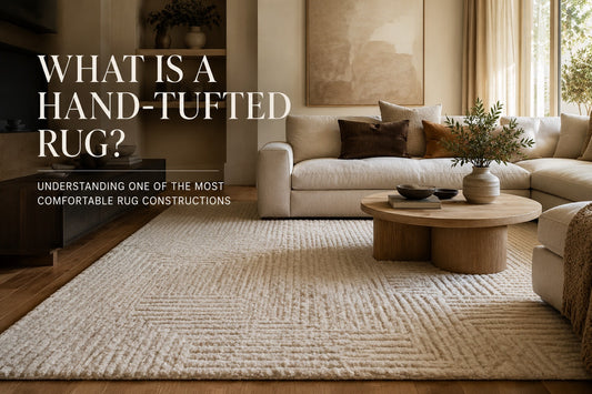 A Hand-Tufted wool rug styled in a modern Perth home living room setting.