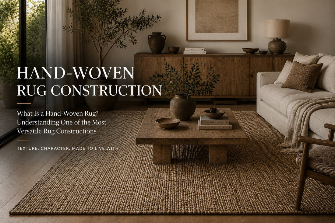 A Hand Woven Texture Wool rug styled in a modern Perth home living room.