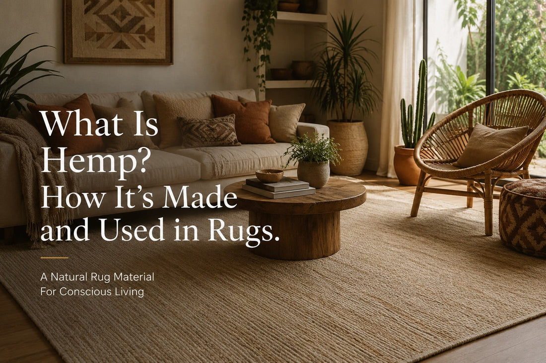 A Hemp hand woven rug styled in a Perth home living room setting.