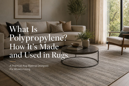 A polypropylene rug styled in a modern Perth home living room setting.
