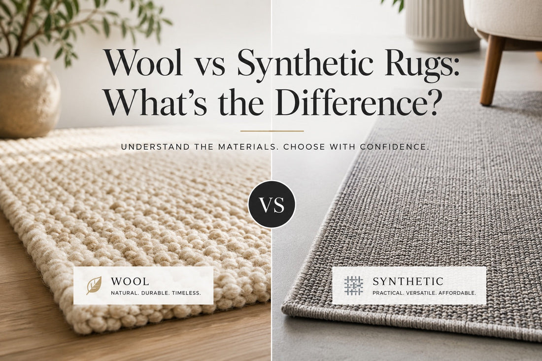 An Image of a wool rug and a synthetic rug for comparsion purposes