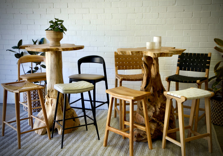 The Ochoco Barstools Collection, offering a range of styles from coastal to contemporary and modern. Crafted from natural timbers, luxurious leather, durable polyurethane, and rattan.