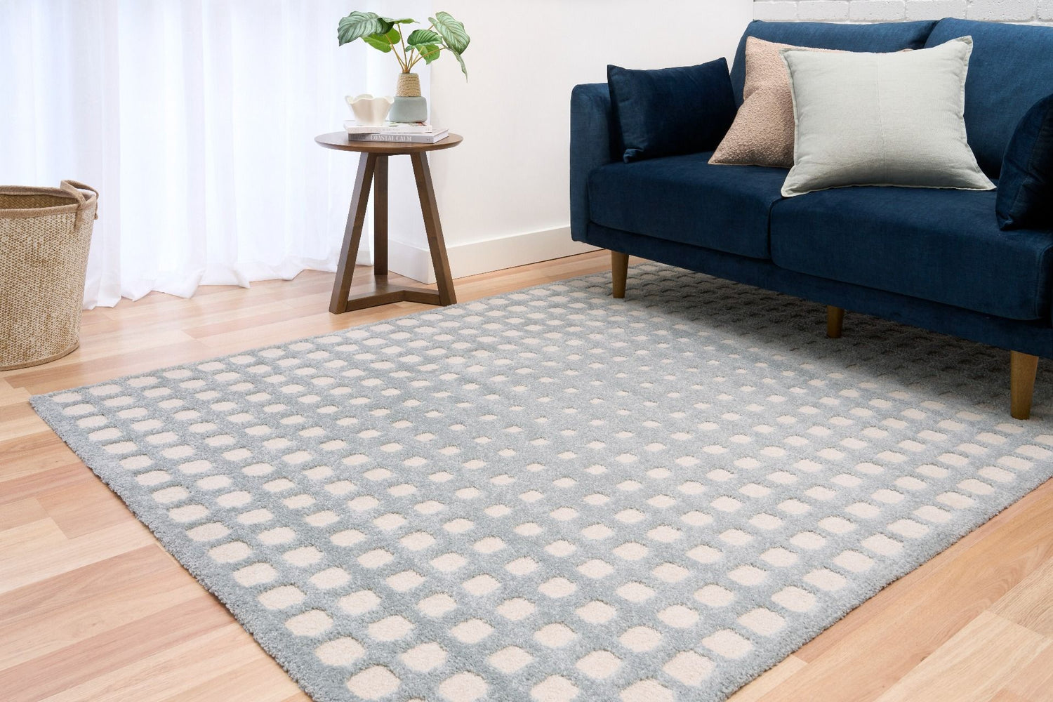 Osmond Squares rug collection featuring modern square patterns, neutral tones, and a plush high-low textured finish. 3 colours in 3 sizes. Ochoco Modern Rugs Perth.