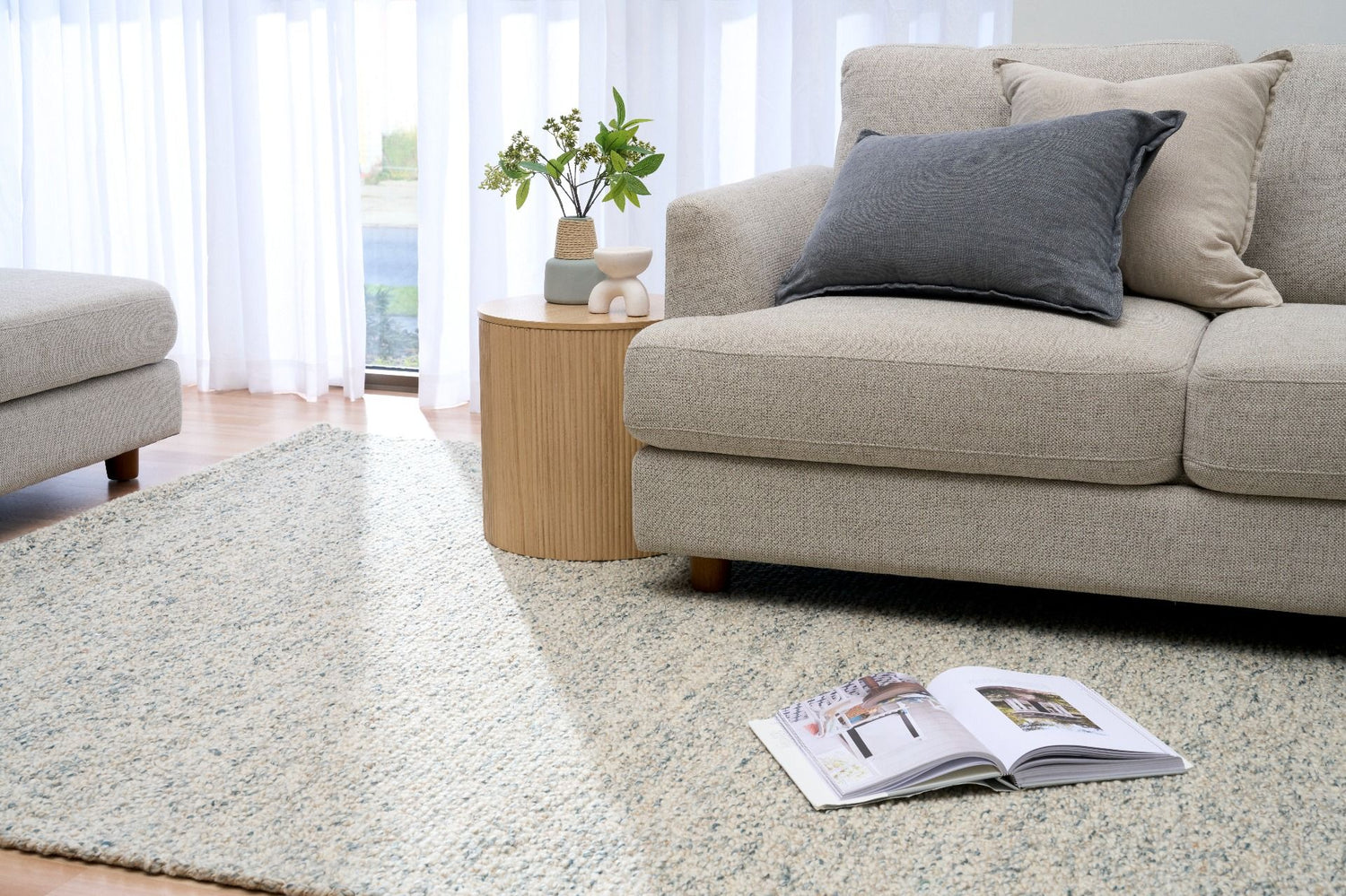 Sahara Rug Collection – hand woven 100% wool rugs in four neutral colours and three versatile sizes, textured design for modern and coastal homes. Ochoco Rugs Perth.